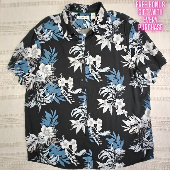 Cubavera Black Blue White Floral Tropical Button-Up Shirt Men’s XL - Picture 1 of 6